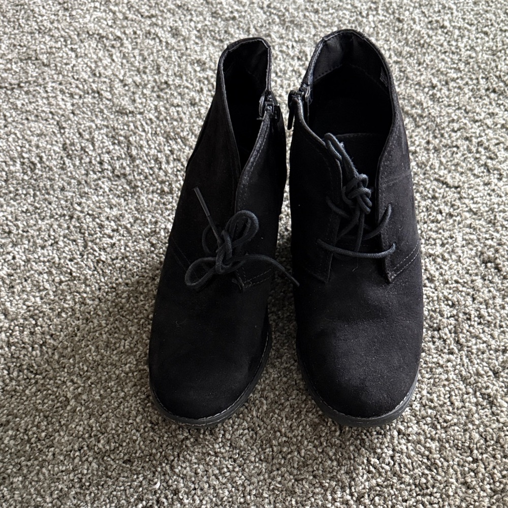 Black Suede Ankle Wedge Boots